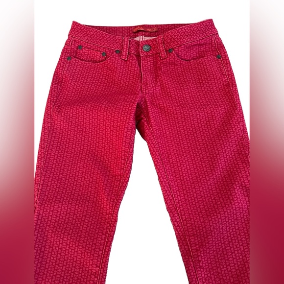 PRANA KARA Organic Cotton Red Patterned Ankle Skinny Jeans Size 0/25 30x28 - Picture 3 of 7